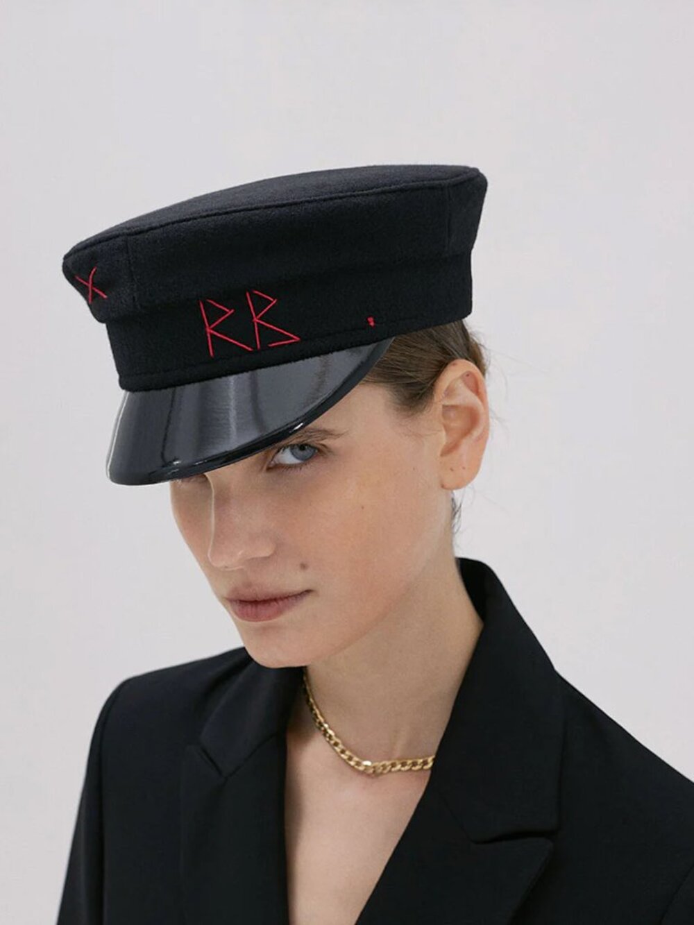 Ruslan Baginsky Black Wool Baker Boy Cap in Medium